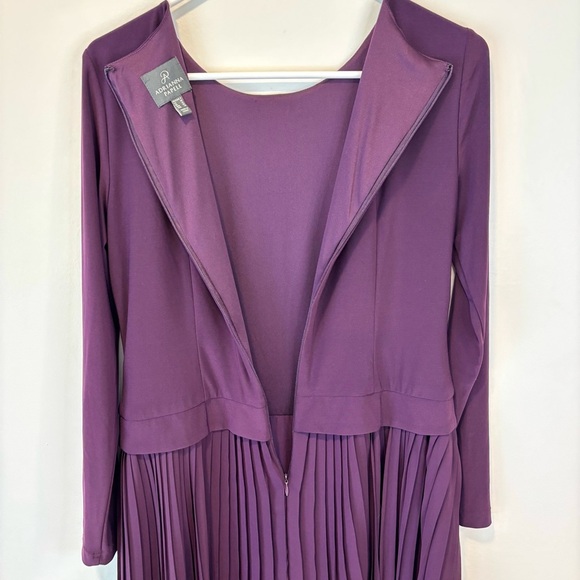 Adrianna Papell Midi long Sleeve Formal Dress Pleated Sheath Plum Purple Size 6 - Picture 7 of 9